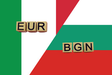 Italy and Bulgaria currencies codes on national flags background