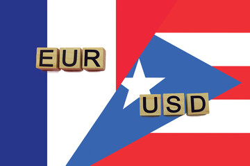 France and Puerto Rico currencies codes on national flags background