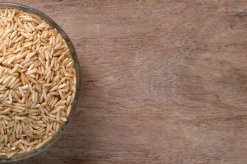 Raw brown rice in a bowl