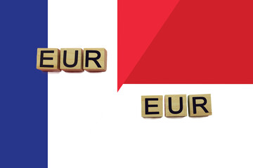 France and Monaco currencies codes on national flags background
