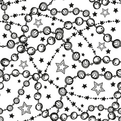 Vector illustration,garlands, beads, stars, prints on T-shirts, background light, card for you, handmade,seamless pattern