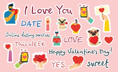 Vector Valentine illustration cards of happy couples in love