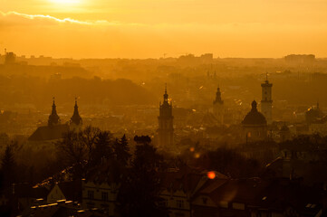 Fototapeta na wymiar Panorama of the old European city of Lviv