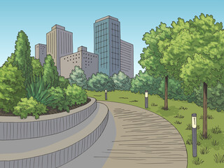 Park graphic color city landscape sketch illustration vector 
