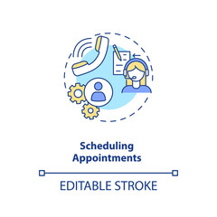 Scheduling appointments concept icon. Plan organization. Task management. Secretary work. Virtual assistant idea thin line illustration. Vector isolated outline RGB color drawing. Editable stroke