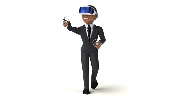 Fun 3D businessman with a VR helmet