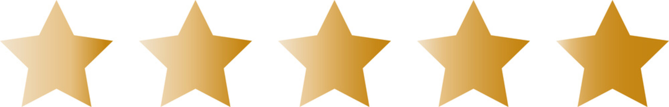 Vector graphic design of five stars raiting review for customer feedback. Gold metallic gradient. Banner, background, online shopping