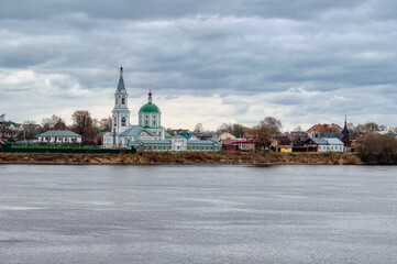 St. Catherine's convent in Tver on a cloudy spring day. View from the other Bank of the Volga. Tver. Tver region-April 2019