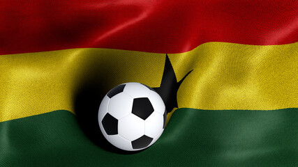 3D rendering of the flag of Ghana with a soccer ball