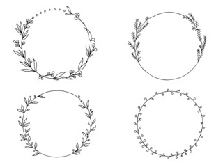 Hand drawn vector frame. Clipart. Floral wreath with leaves for wedding and celebration. Decorative elements for the design of cards, invitations