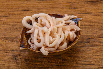 Marinated squid slices in the bowl