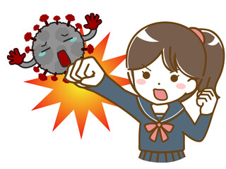 ウイルスを撃退する女子学生