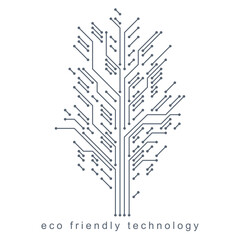 Vector illustration of futuristic tree, technology and science conceptual design. Recycling and reuse concept.