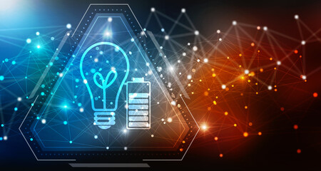2d rendering Electrical energy and power supply source concept, accumulator battery with cfl bulb     © meenkulathiamma