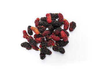 organic mulberry fruit isolated on white background. healthy mulberry fruit. vegan food concept.