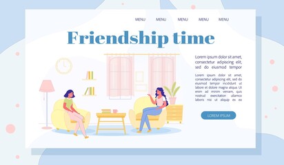 Friendship Time Motivational Flat Landing Page Vector Illustration