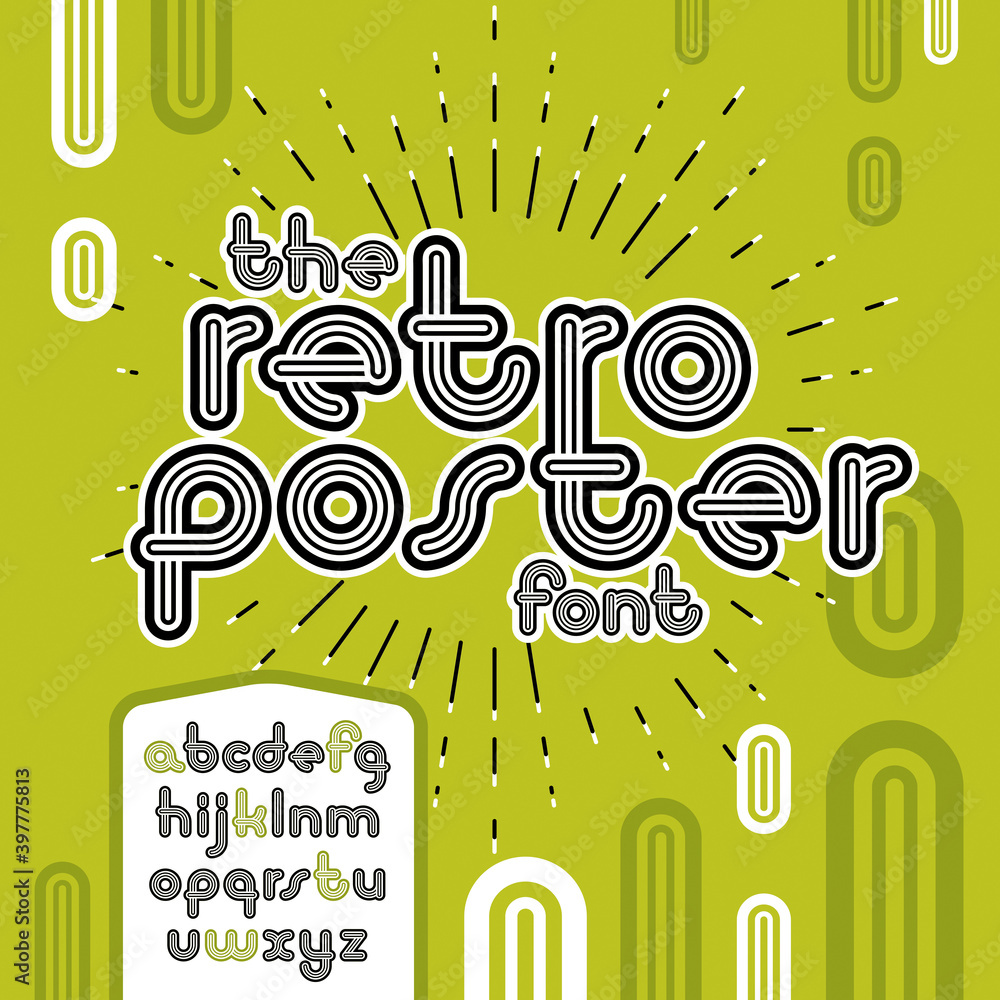 Fototapete vector lowercase funky disco alphabet letters set. trendy font, typescript for use in logo creation.