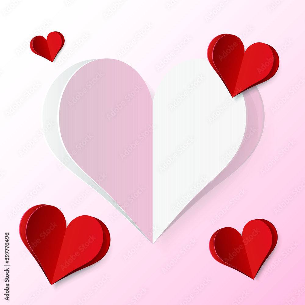 Poster high quality paper shape of heart on gradient background . poster of love for your design . isolated