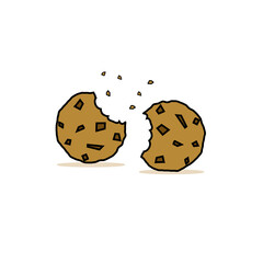 Oatmeal cookies with chocolate. Tasty food. Breakfast sweets. Vector illustration.