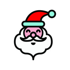 Santa Claus face fill line icon, SMILELY  Santa Claus head doodle vector illustration, Isolated on white background. eps 10