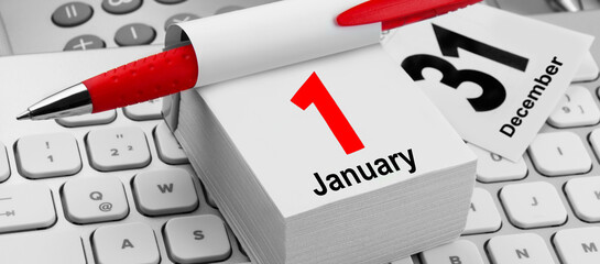 Calendar January 1 and red pencil