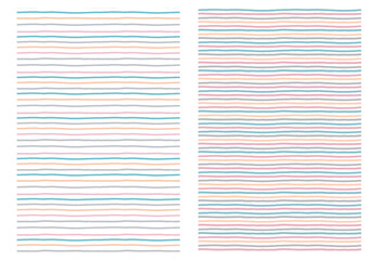 Vector subtle background with blue, orange and pink thin stripes for kids nursery room. Seamless pattern for with simple colored lines.