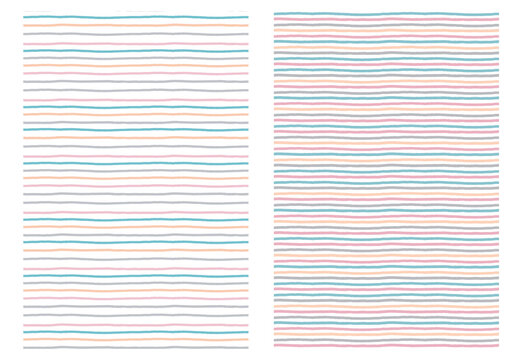 Vector subtle background with blue, orange and pink thin stripes for kids nursery room. Seamless pattern for with simple colored lines.