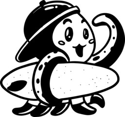 Happy little monster waving cartoon illustration