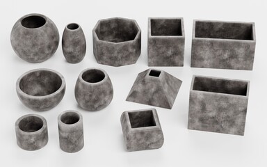 Realistic 3D Render of Concrete Pots