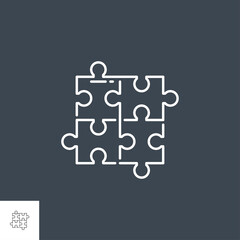 Puzzle Related Vector Line Icon. Isolated on Black Background. Editable Stroke.