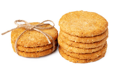 Stack of oat cookies isolated on white