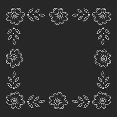 Flower frame in folk tradition. Stylized with henna tattoos decorative pattern for decorating covers for book, notebook, casket, magazine, postcard and folder. Floral border in Scandinavian style.
