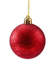 Red christmas ball on white background