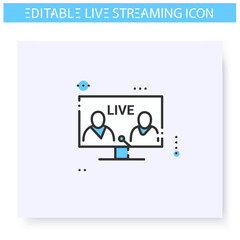 Live interview line icon. Online video stream. Blogging and broadcasting. Internet broadcast, content, commercial video. Isolated vector illustration. Editable stroke 