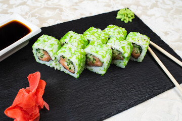 Rolls California Green on a black plate