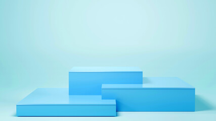 3D Rendering of premium podium mockup for presenting products on blue background, platform for product presentation.