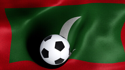 3D rendering of the flag of Maldives with a soccer ball