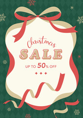 Christmas sale ad template with ribbons for social media posts, banner, card design, etc.	