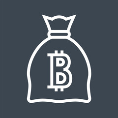 Money Bag with Bitcoin Thin Line Vector Icon. Flat icon isolated on the black background. Editable EPS file. Vector illustration.