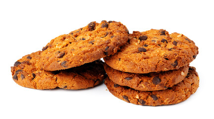 Stack of chocolate chip cookies isolated on white
