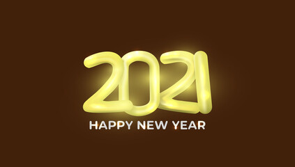 3D text gold happy new year 2021. New year vector. balloon shaped number