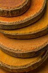 Pyramid of wooden rings macro