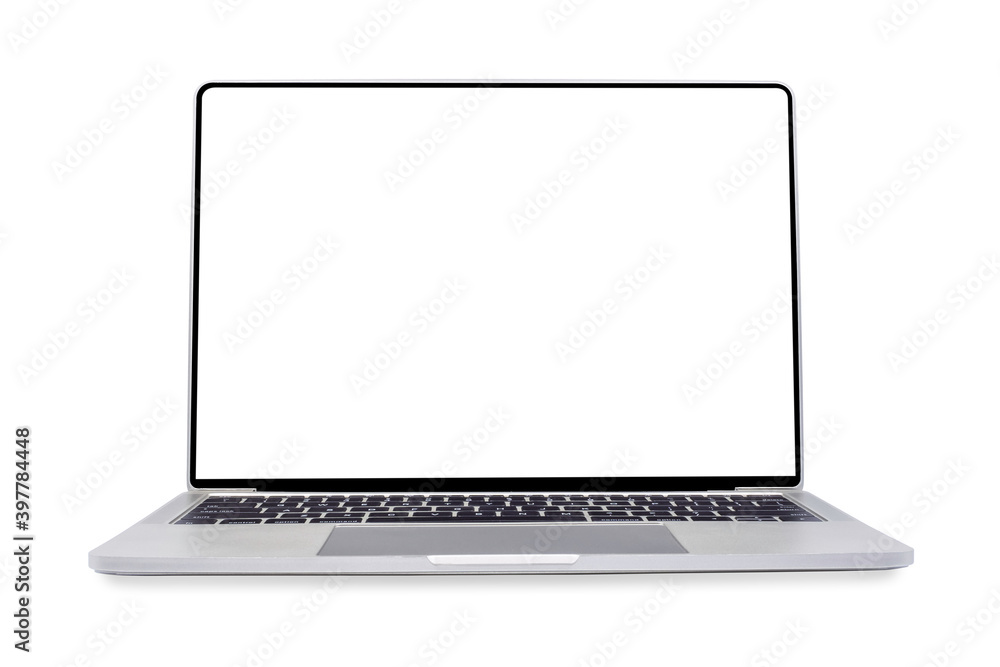 Aufkleber front view of open laptop computer. modern thin edge slim design. blank white screen display for moc