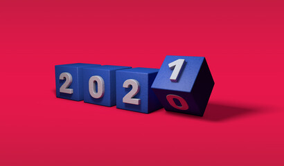 new year change 2020 2021 blue cube red background