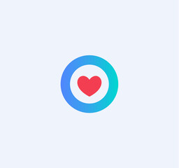 Red heart in a blue circle, abstract medical symbol, logo concept, vector isolated icon on a white background.