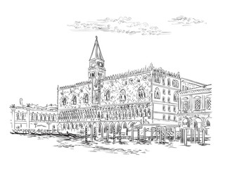 Venice skyline hand drawing vector illustration Doges Palace