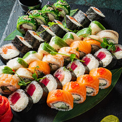 sushi on the black background