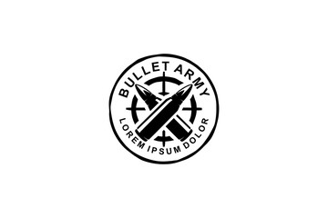 Bullet ammo logo modern design, black white silhouette icon.