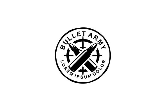 Bullet ammo logo modern design, black white silhouette icon.
