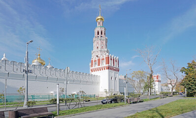 Walls of Novodevichy Convent in the center of Moscow, Russia